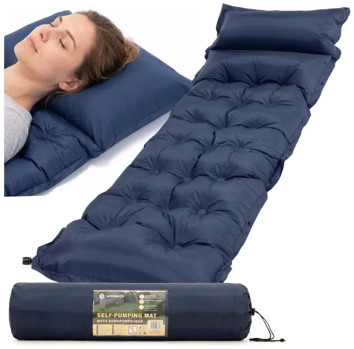 Килимок самонадувний Springos 193 x 66 x 3.5 см з подушкою PM054 Navy Blue