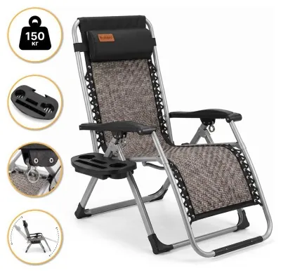 Посилений шезлонг до 150кг LEOBRO Zero Gravity Premium Grey Rattan (LB-1120)