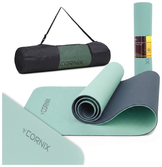 Килимок спортивний Cornix TPE 183 x 61 x 0.6 см для йоги та фітнесу XR-0492 Mint/Navy Blue