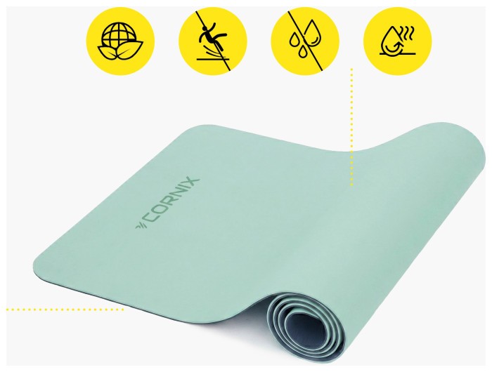 Килимок спортивний Cornix TPE 183 x 61 x 0.6 см для йоги та фітнесу XR-0492 Mint/Navy Blue