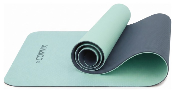 Килимок спортивний Cornix TPE 183 x 61 x 0.6 см для йоги та фітнесу XR-0492 Mint/Navy Blue