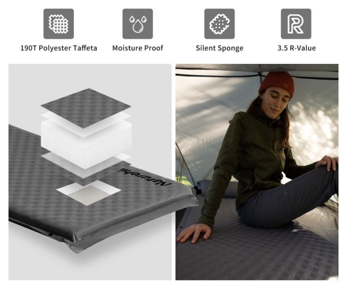 Килимок самонадувний одномісний з подушкою Naturehike CNK2300DZ014, 60мм, графіт