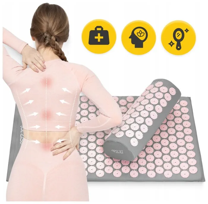 Коврик акупунктурный с валиком 4FIZJO Classic Mat XL Аппликатор Кузнецова Grey/Pink (P-5907739313294)