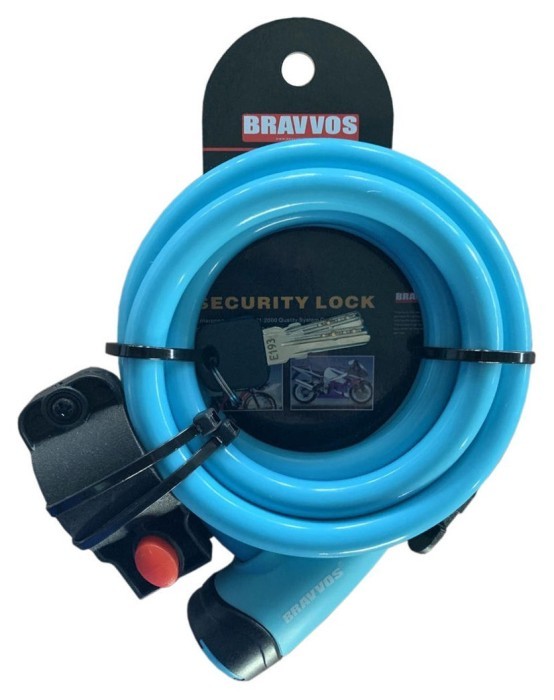 Замок тросовий на ключі BRAVVOS LOC-065-110 1500мм *12мм блакитний AM (брендоване пакування), укр, укр