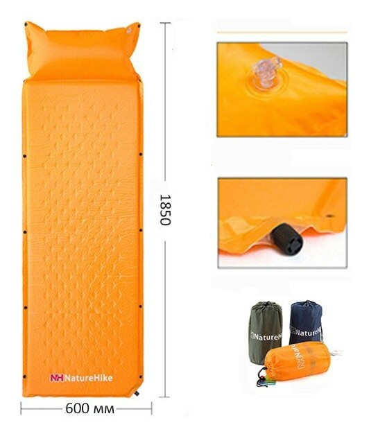 Килимок самонадувний з подушкою Naturehike NH15Q002-D, 25мм, блакитний