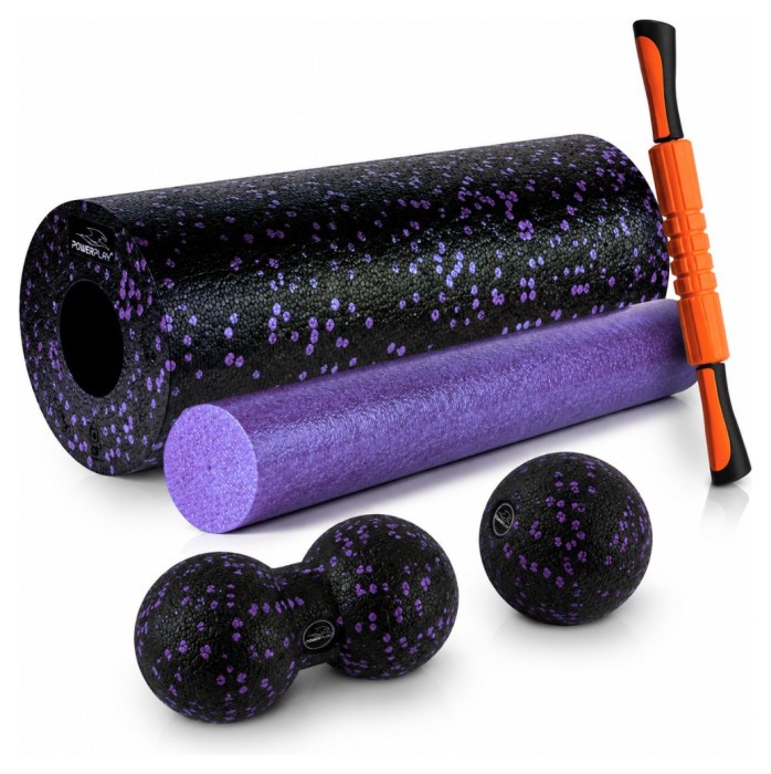 Массажний набір PowerPlay PP_4015 EPP Foam Roller Set 4in1 (2-а ролі + 2-а м'ячі) Чорно-Фіолетовий