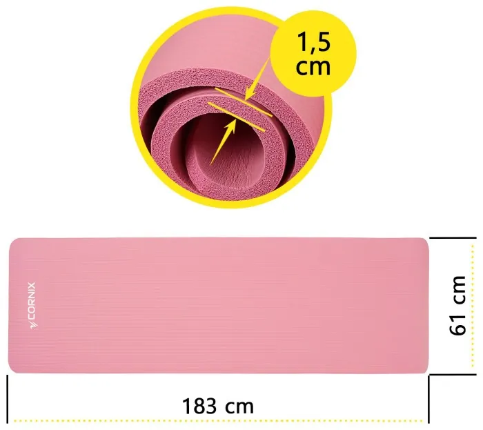 Килимок спортивний Cornix NBR 183 x 61 x 1.5 cм для йоги та фітнесу XR-0497 Pink