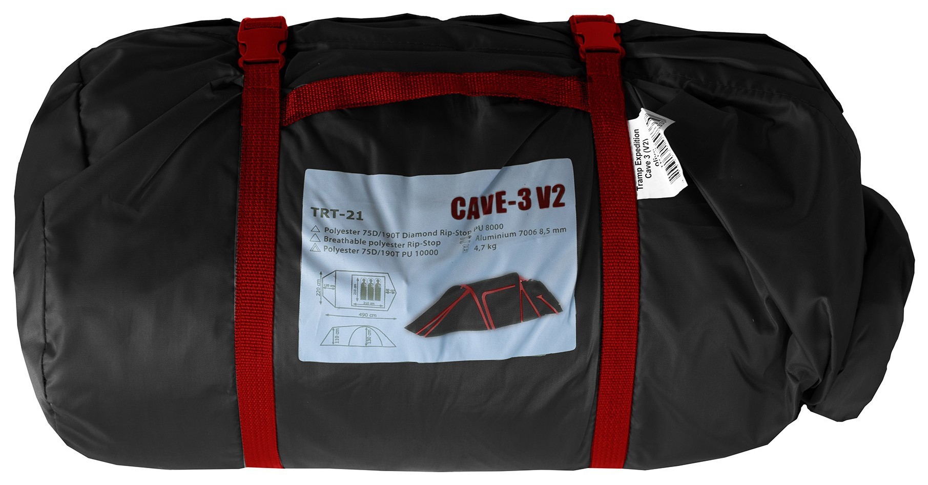 Палатка Tramp Cave 3 (V2) серая/красная (TRT-021)