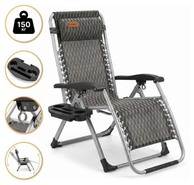 Посилений шезлонг до 150кг LEOBRO Zero Gravity Premium Plaid (LB-1140)