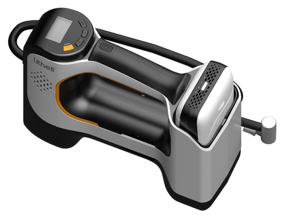 Акумуляторний компресор Litheli з ліхтарем, живлення від павербанку (УМБ Litheli Power Bank 20000 mAh, 45 W, 2А в комплекті), укр, укр