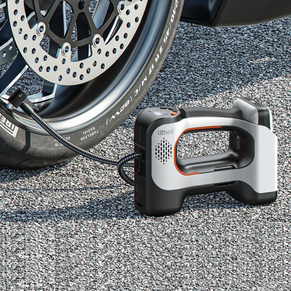 Акумуляторний компресор Litheli з ліхтарем, живлення від павербанку (УМБ Litheli Power Bank 20000 mAh, 45 W, 2А в комплекті), укр, укр