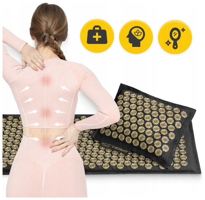 Коврик акупунктурный с подушкой 4FIZJO Eco Mat XL Аппликатор Кузнецова Black/Gold (P-5907739313591)