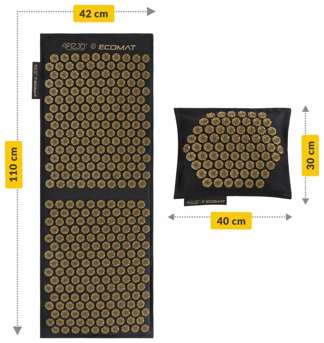 Коврик акупунктурный с подушкой 4FIZJO Eco Mat XL Аппликатор Кузнецова Black/Gold (P-5907739313591)