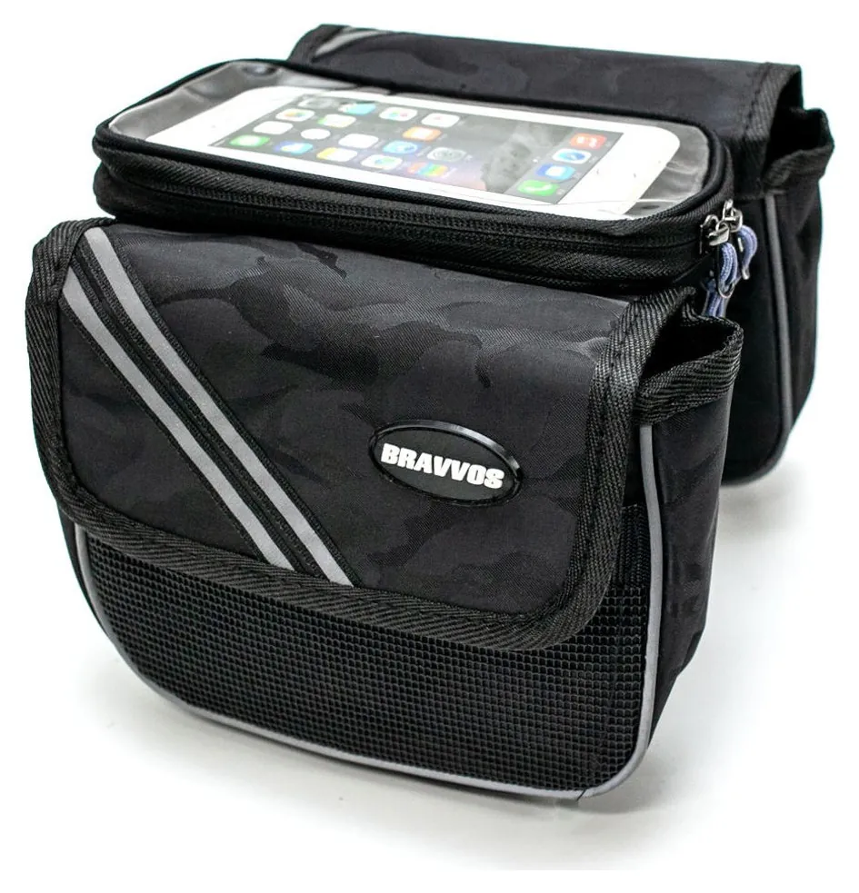 Велосумка на раму BRAVVOS QL-200 чорний камуфляж з відділенням для смартфона AM (брендоване пакування) (BIB-015)