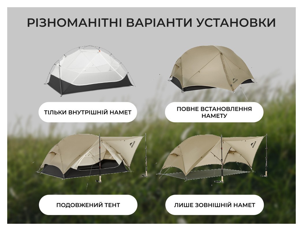 Намет надлегкий двомісний Naturehike Mongar CNK2550WS016, 15D, сiрий, укр, укр