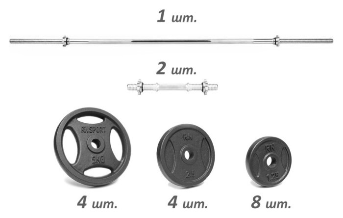 Набірні металеві гантелі по 10 кг. + Штанга 30 кг., укр, укр