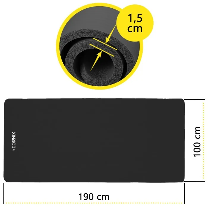 Коврики спортивные Cornix NBR XL 190 x 100 x 1.5 cм для йоги и фитнеса XR-0498 Black