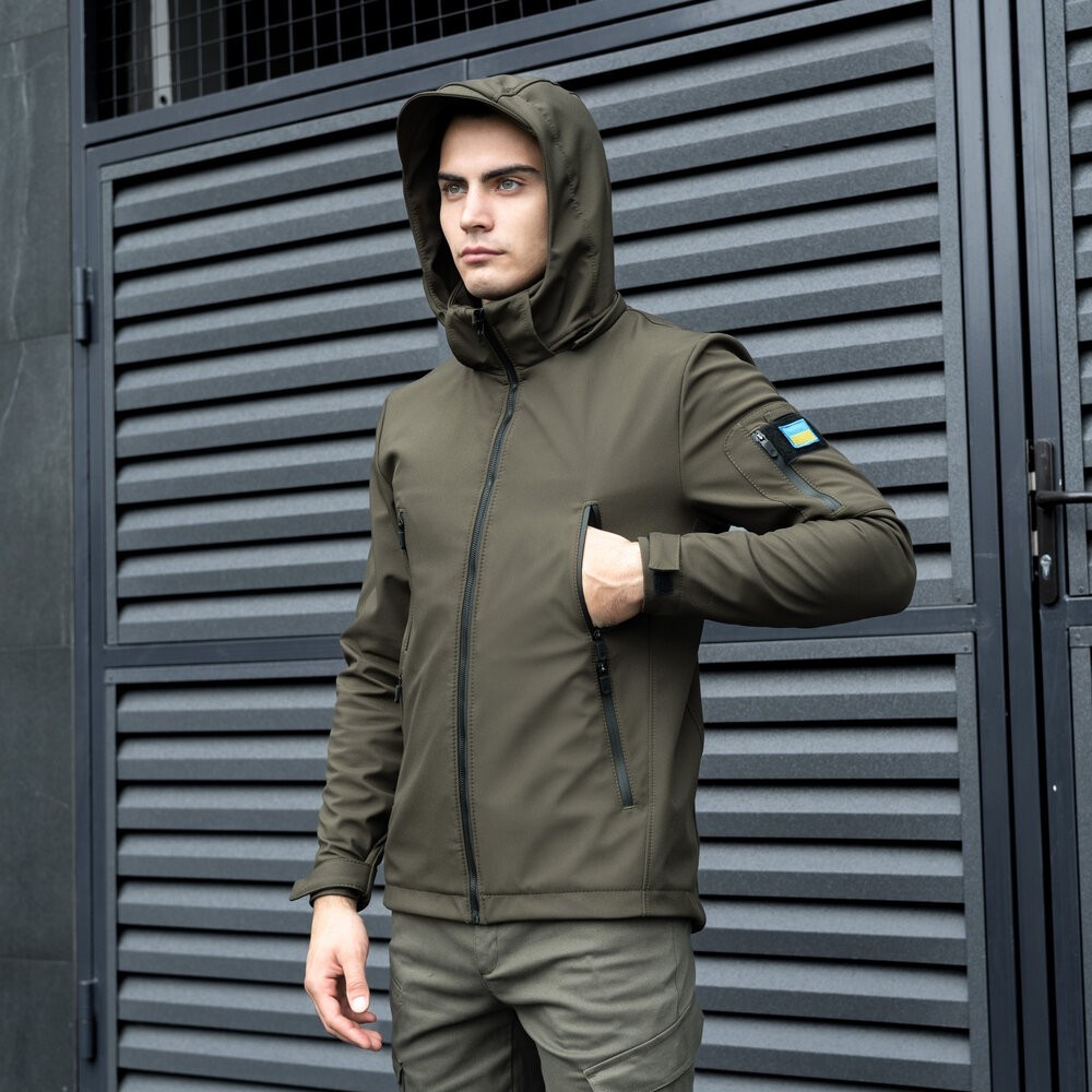 Куртка чоловіча демісезонна з капюшоном хакі Pobedov Motive, укр, укр