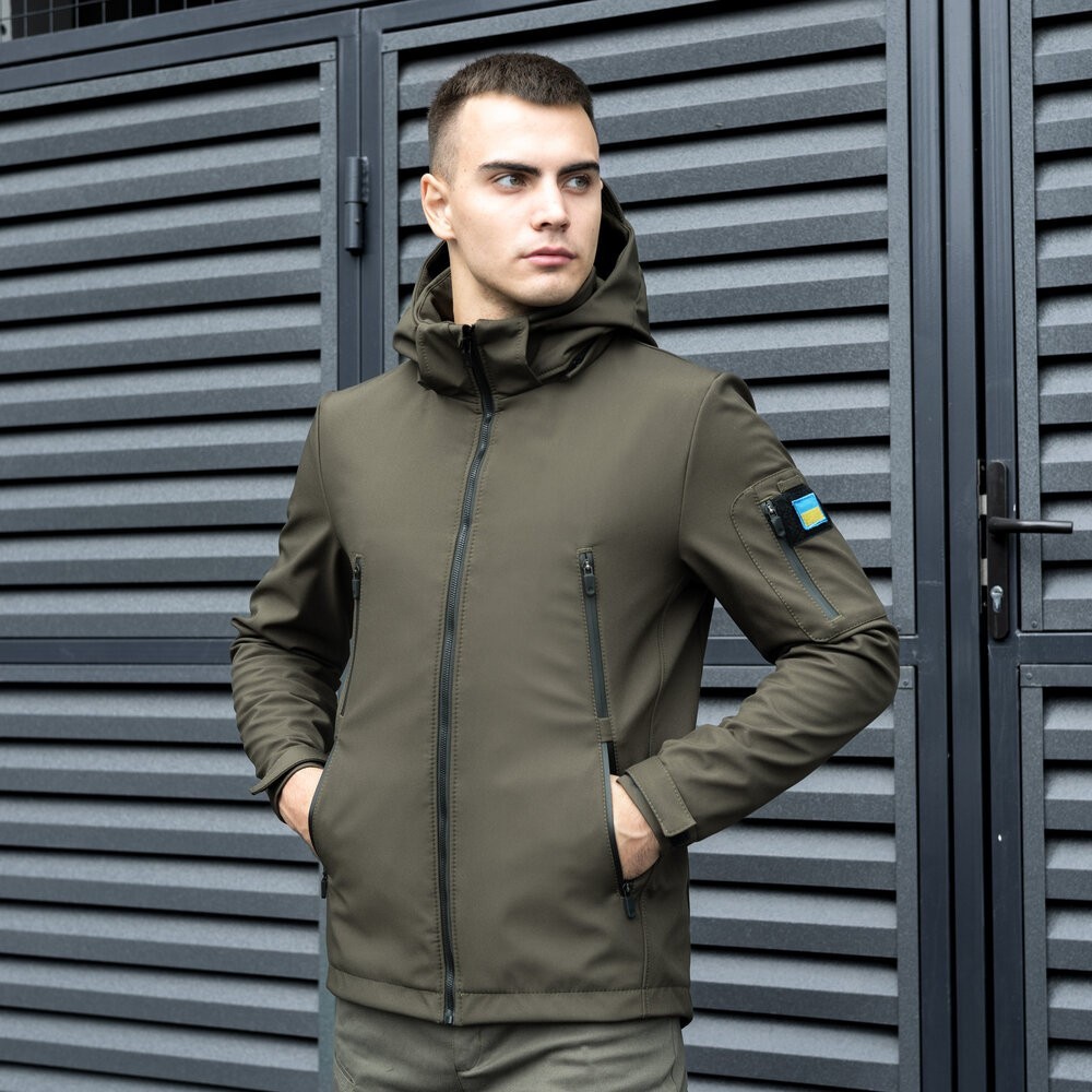 Куртка чоловіча демісезонна з капюшоном хакі Pobedov Motive, укр, укр