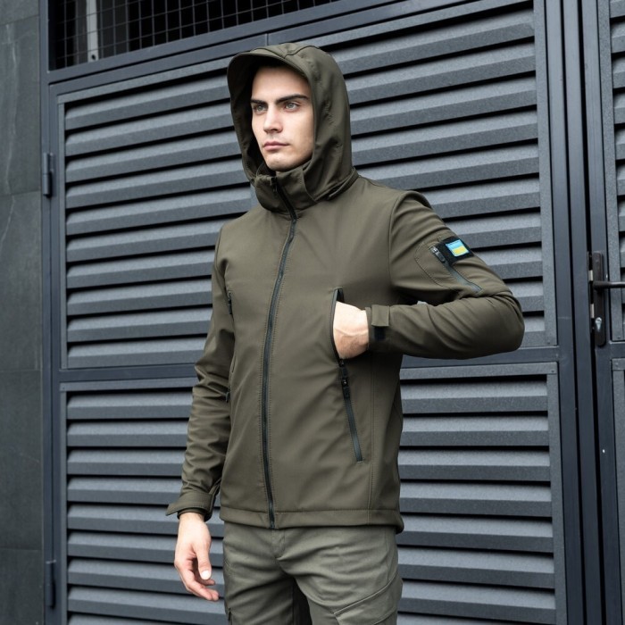 Мужская куртка демисезонная с капюшоном хаки Pobedov Motive