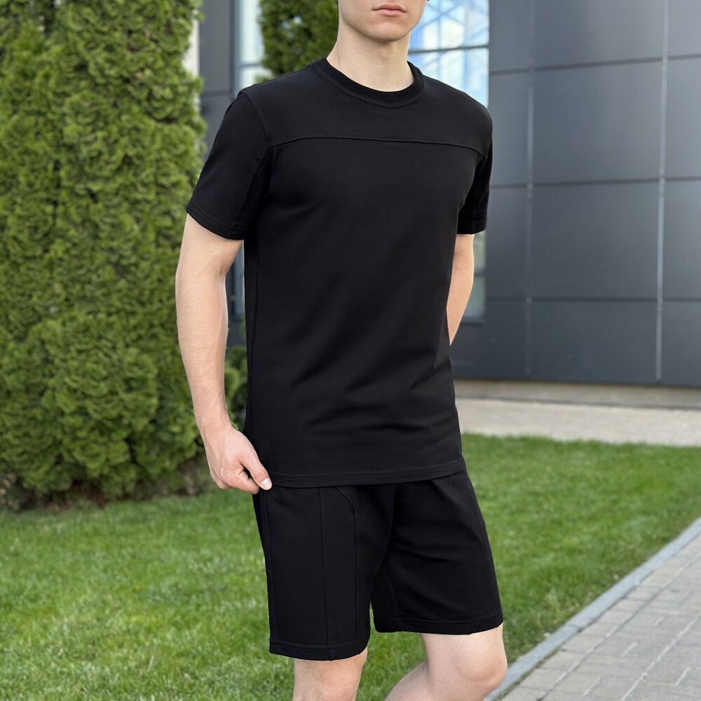Чоловічий літній комплект шорти і футболка чорний Pobedov Barel