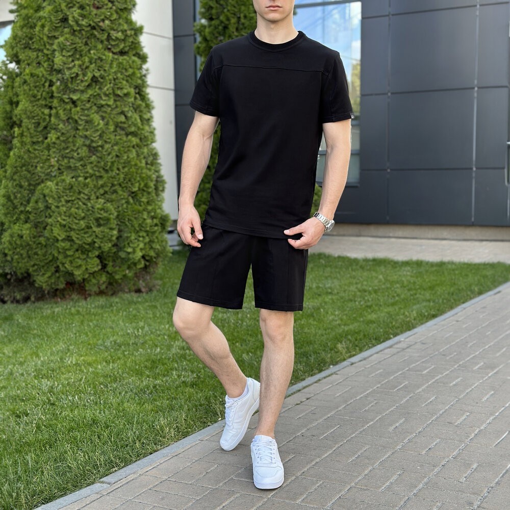 Мужской летний комплект шорты и футболка черный Pobedov Barel