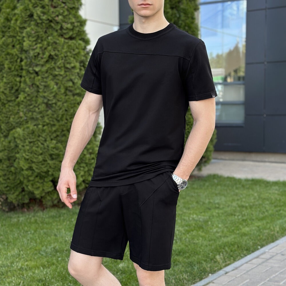 Мужской летний комплект шорты и футболка черный Pobedov Barel