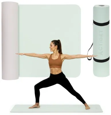 Коврик спортивный Actiget TPE 183 x 61 x 0.6 см для йоги и фитнеса ACT0024 Mint/Grey