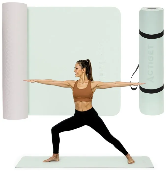 Коврик спортивный Actiget TPE 183 x 61 x 0.6 см для йоги и фитнеса ACT0024 Mint/Grey