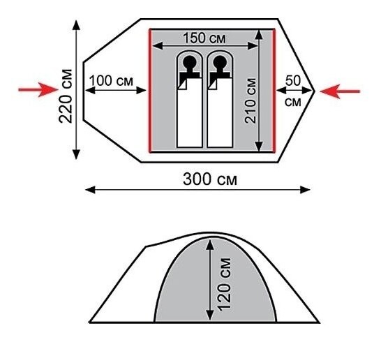 Намет Tramp Mountain 2 (V2) сірий/червоний (TRT-022), укр, укр