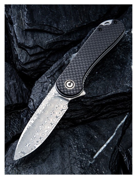 Ніж складаний кишеньковий Civivi Elementum, (7.5 см) Damascus / Carbon Fiber & G10, укр, укр