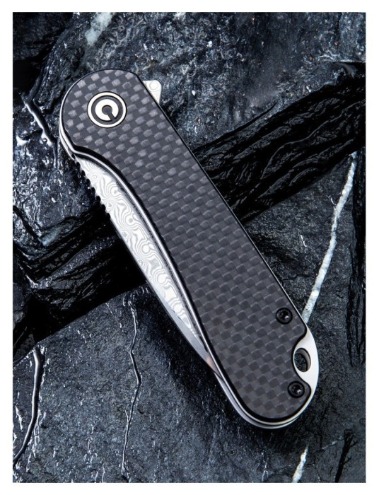 Ніж складаний кишеньковий Civivi Elementum, (7.5 см) Damascus / Carbon Fiber & G10, укр, укр