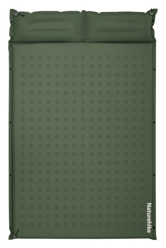 Матрас туристический с подушкой, самонадувающийся двухместный Naturehike CNK2550WS025, влагостойкий, 200 х 130 х 3 см, зеленый