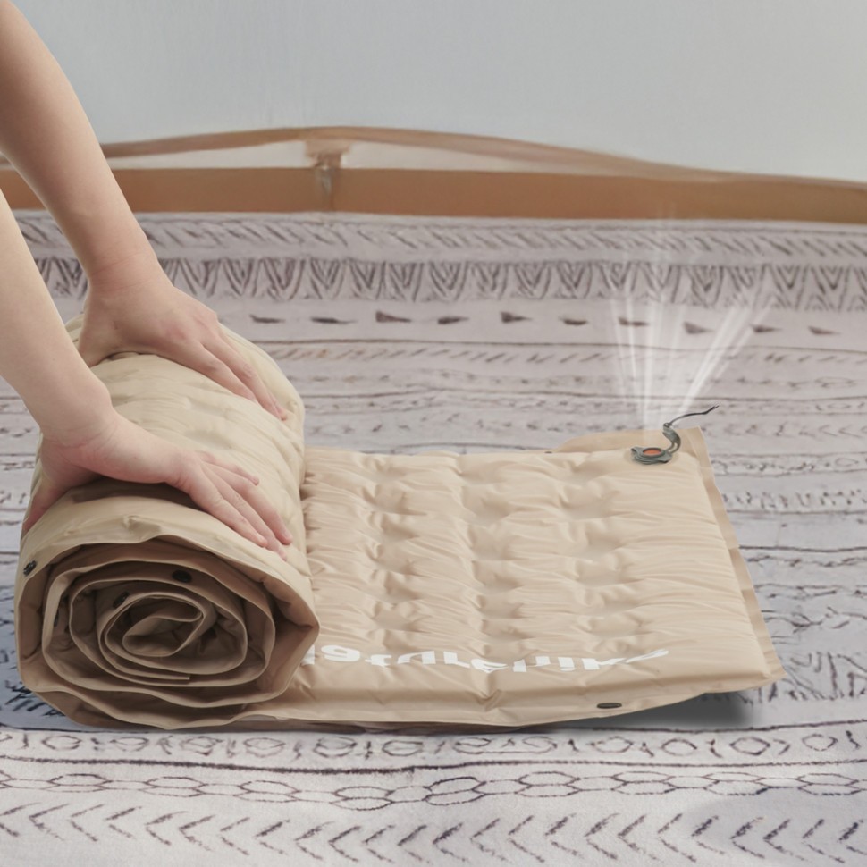 Матрас туристический с подушкой, самонадувающийся двухместный Naturehike CNK2550WS025, влагостойкий, 200 х 130 х 3 см, зеленый