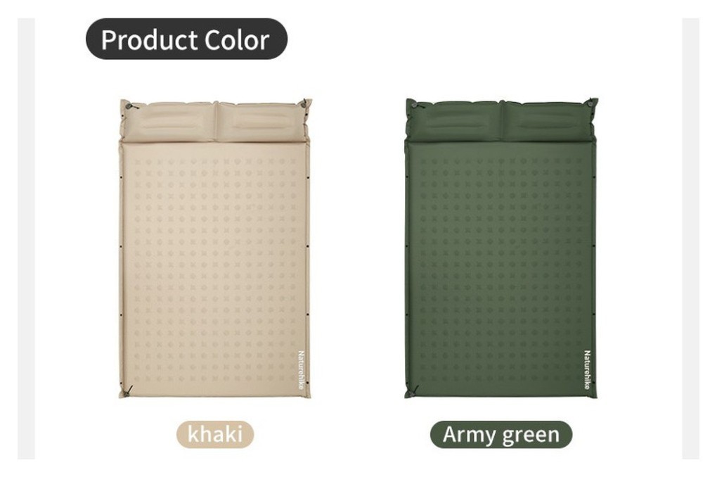 Матрас туристический с подушкой, самонадувающийся двухместный Naturehike CNK2550WS025, влагостойкий, 200 х 130 х 3 см, зеленый