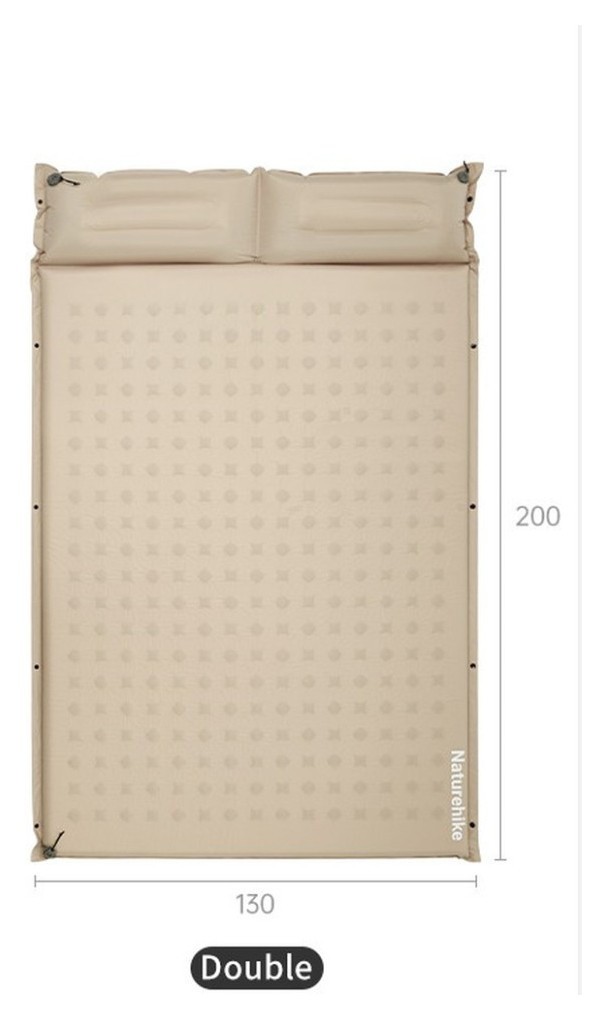 Матрас туристический с подушкой, самонадувающийся двухместный Naturehike CNK2550WS025, влагостойкий, 200 х 130 х 3 см, зеленый