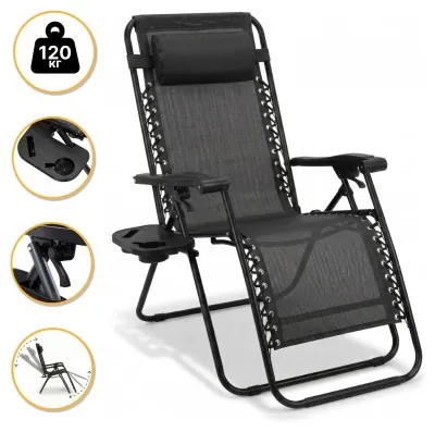 Раскладное кресло шезлонг LEOBRO Zero Gravity Black (LB-ZGC-F1-BLK)