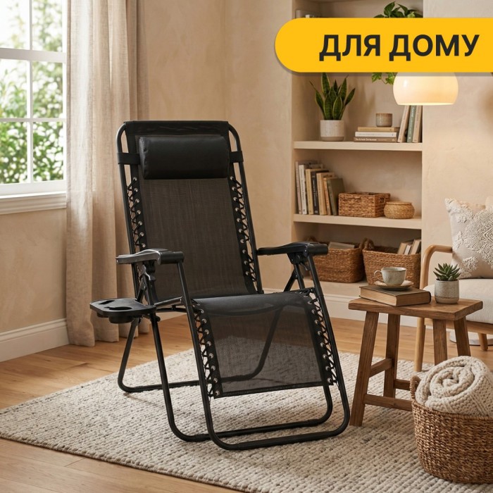 Раскладное кресло шезлонг LEOBRO Zero Gravity Black (LB-ZGC-F1-BLK)