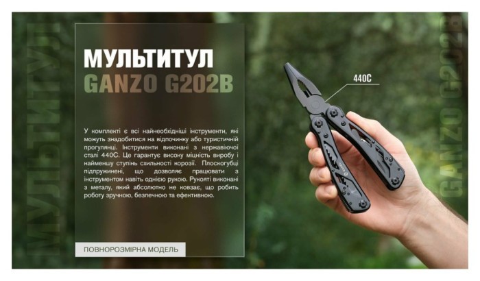 Мультитул Ganzo G202B с чехлом Molle и битами, 24 функции