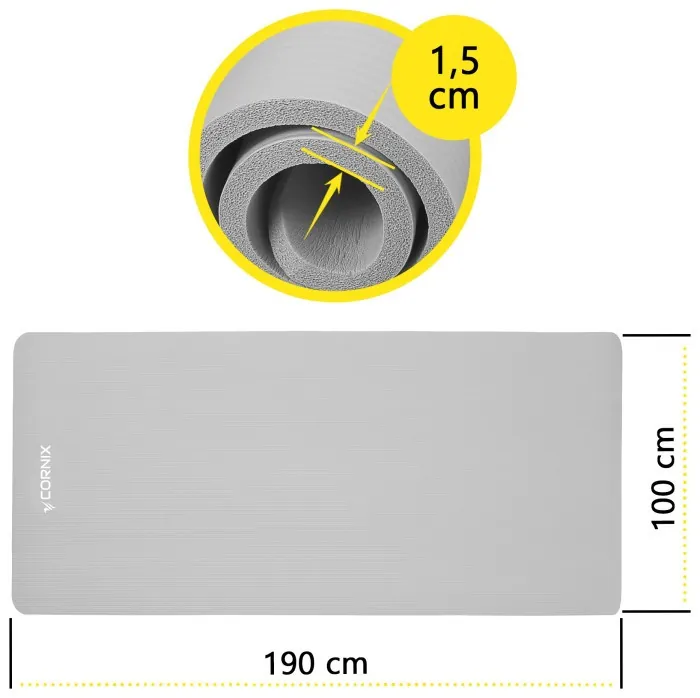 Коврик спортивный Cornix NBR XL 190 x 100 x 1.5 cм для йоги и фитнеса XR-0499 Grey