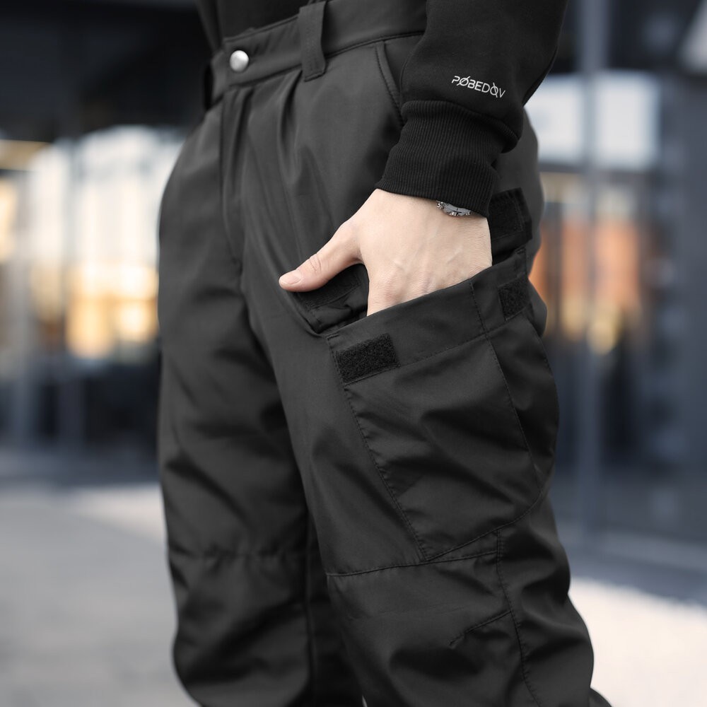 Чоловічі ватні зимові штани Pobedov Fight. Чорні зимові чоловічі брюки, укр, укр