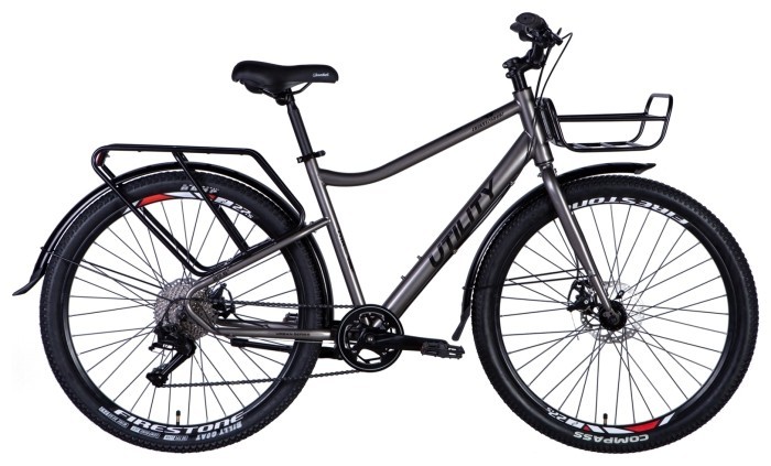 Велосипед ST 27.5" Dorozhnik UTILITY під касету рама-" з багажником задн St з кошиком St з крилом Pl 2024 (мокрій асфальт), укр, укр