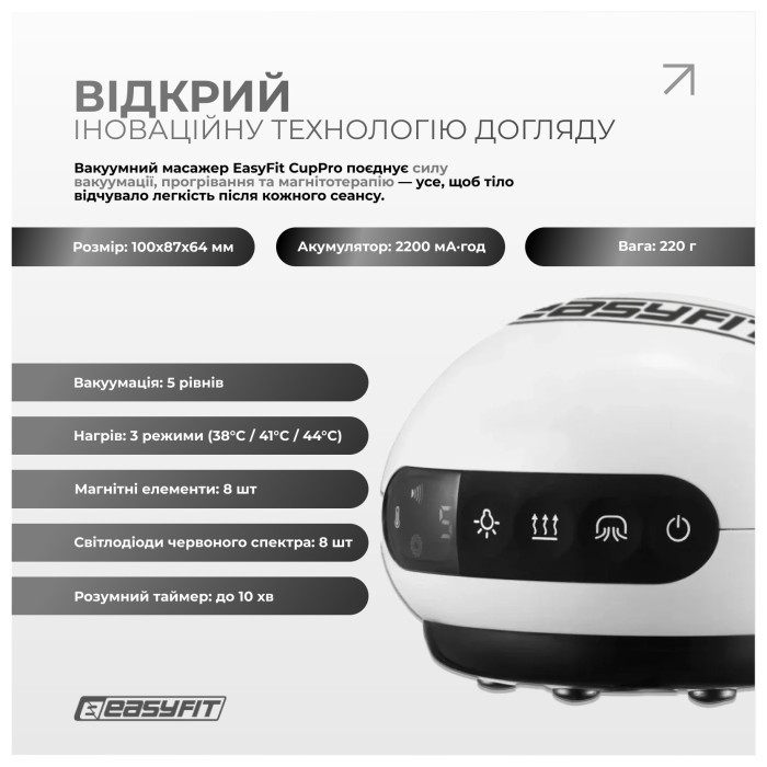Вакуумний масажер для тіла EasyFit CupPro: банка з підігрівом та ІЧ-світлом