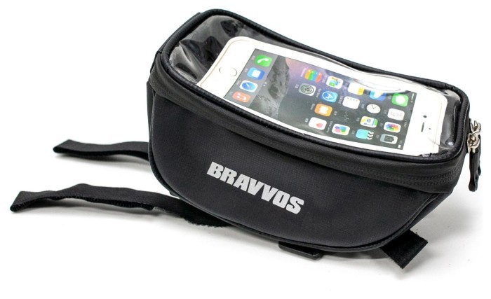 Велосумка на руль, вынос или раму BRAVVOS CT-002 черный с отделением для фляги/бутылки AM (брендированная упаковка)