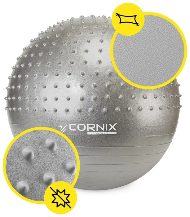 Мяч для фитнеса (фитбол) Cornix 65 см полумассажный Anti-Burst XR-0479 Silver