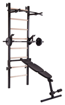 Шведська стінка-стійка з турником брусами та лавкою для преса та спини Master Wood PRO, сталь, дерево