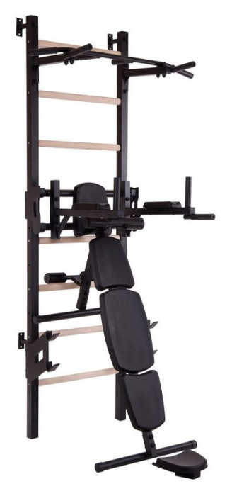 Шведська стінка-стійка з турником брусами та лавкою для преса та спини Master Wood PRO, сталь, дерево, укр, укр