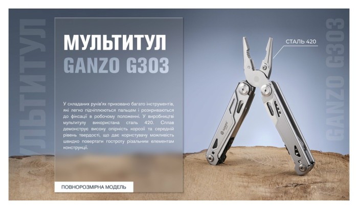 Мультитул Ganzo G303 с чехлом Molle и битами, 21 функция