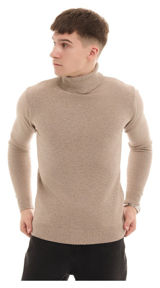 Чоловічий бежевий гольф Pobedov Neck. Гольф чоловічий осінь зима. Гольф бежевий з коміром, укр, укр