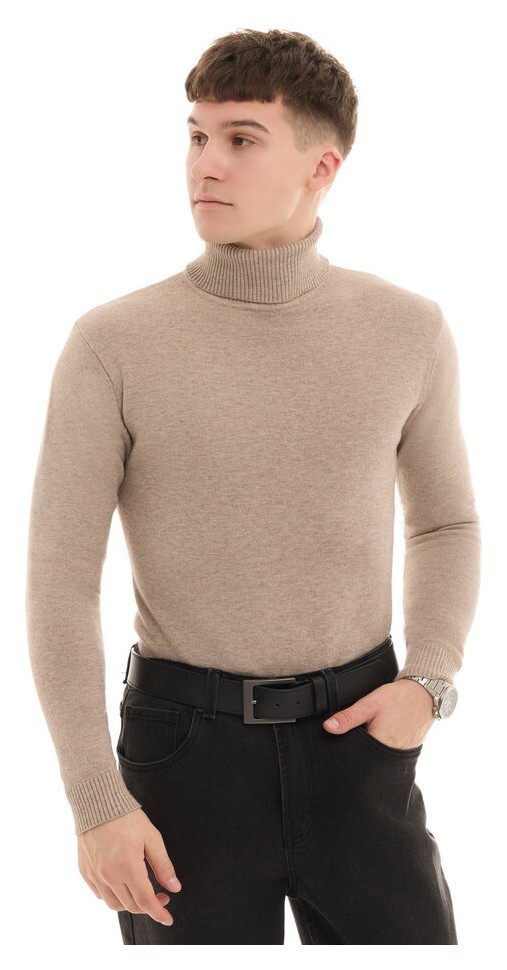 Чоловічий бежевий гольф Pobedov Neck. Гольф чоловічий осінь зима. Гольф бежевий з коміром, укр, укр